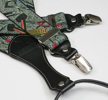 Широкие брекеты, зеленые с инструментами строительства, мужская история - стильная