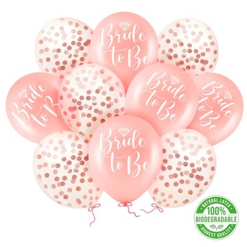 Balony z konfetti Bride to be, rose, 12cali 10szt.