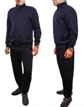 CIEPŁY dres MĘSKI dresy BLUZA stójka SPODNIE ściągacz granat 967 XL