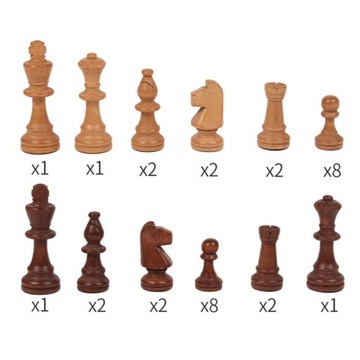 32 портативных деревянных шахматных фигуры ручной работы.