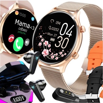 SMARTWATCH DAMSKI ZEGAREK PL MENU ROZMOWY SMART WATCH + 4 PASKI + SŁUCHAWKI