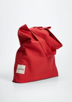 MANGO Torba torebka shopper z bawełny czerwona miękka krótkie uchwyty super