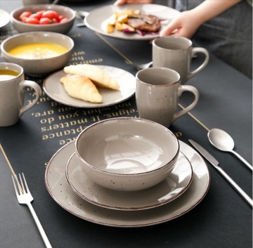 Serwis zastawa kamionkowa VANCASSO NAVIA szara na prezent 48szt/ 12 osób