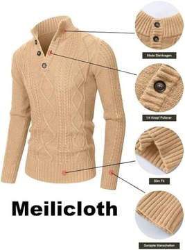 Męski sweter z dzianiny Meilicloth, khaki, 2XL