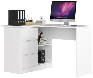 BIURKO NAROŻNE LAPTOP B16 LEWE 124cm BIAŁY POŁYSK