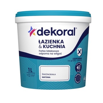 DEKORAL KUCHNIA & ŁAZIENKA 1L BIAŁA FARBA ODPORNA NA WILGOĆ- MALEINAK PLUS