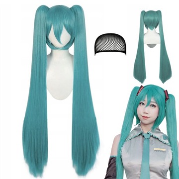 PERUKA COSPLAY WODNY BŁĘKIT PROSTA DŁUGA 110 CM Z SIATKA NA WŁOSY