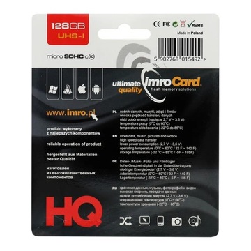 Карта памяти IMRO microSD 128 ГБ, 100 МБ/с, ВЫСОКОСКОРОСТНАЯ