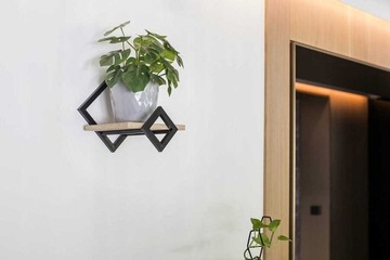 МЕТАЛЛИЧЕСКАЯ НАСТЕННАЯ ПОЛКА ПОДВЕСНАЯ ПОДСТАВКА ДЛЯ ЦВЕТОВ ДЛЯ ОДНОГО РАСТЕНИЯ - ЧЕРНЫЙ/ДУБ КРАФТ