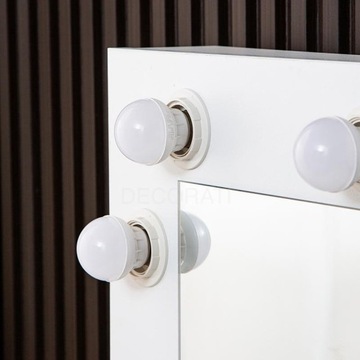 БЕЛЫЙ КОСМЕТИЧЕСКИЙ СТОЛИК С ЗЕРКАЛОМ И ТАБУРОМ 12 СВЕТОДИОДНЫХ ЛАМПОЧЕК REHA XL