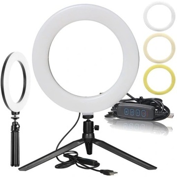 LAMPA PIERŚCIENIOWA RING DO SELFIE TRIPOD LED MAKIJAŻ DO ZDJEĆ + STATYW