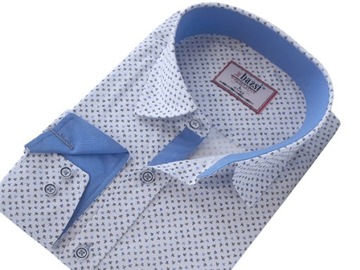BIAŁA WE WZORY MODNA KOSZULA SLIM FIT M 39/40