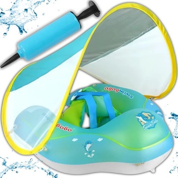 DMUCHANE KOŁO DO PŁYWANIA PONTON DLA DZIECI Z DASZKIEM I POMPKĄ NIEBIESKI