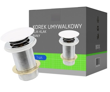 KOREK KLIK KLAK BIAŁY DO UMYWALKI BEZ PRZELEWU CERAMICZNY REGULOWANY
