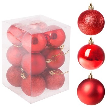НАБОР РОЖДЕСТВЕНСКИХ ШАРОВ 12 красных елочных шаров, Рождественский микс