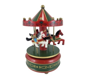 МУЗЫКАЛЬНАЯ ШКАТУЛКА КРАСНО-ЗЕЛЕНАЯ КАРУСЕЛЬ С ЛОШАДЯМИ