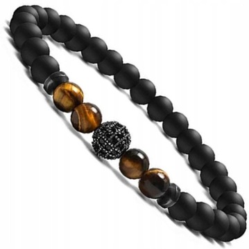 BRANSOLETKA MĘSKA agat TIGER EYE koraliki JAKOŚĆ
