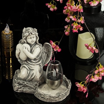 СЕРАЯ ГИПСОВАЯ ФИГУРКА Гробница СОЛНЕЧНАЯ СВЕТОДИОДНАЯ ЛАМПА