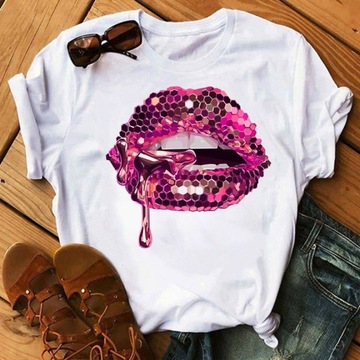 Y2k T-shirty Kawaii szminka moda kobiety graficzna