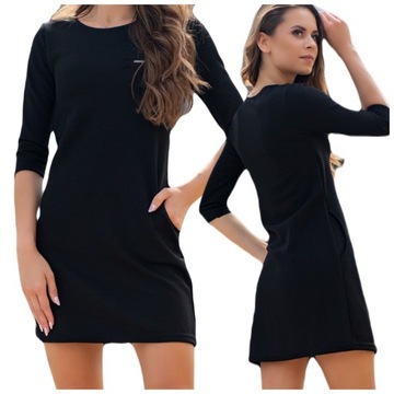 Sukienka Czarna Mini z rękawkiem Elegancka XL
