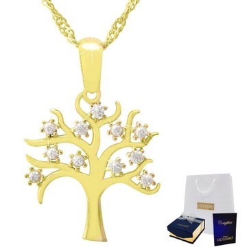 Naszyjnik złoty drzewo życia cyrkonie srebro 925