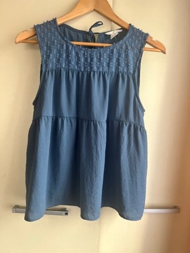 36 S H&M niebieska bluzka oversize styl boho falbany