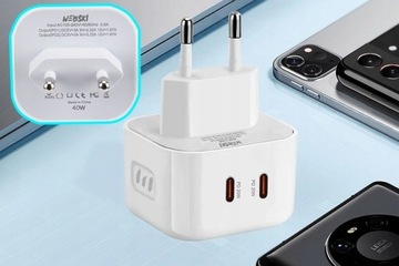 ЗАРЯДНОЕ УСТРОЙСТВО для ВИЛКИ С ПЕРПЕНДИКУЛЯРНЫМИ КОНТАКТАМИ 2 x USB TYPE C, мощность 40 Вт.