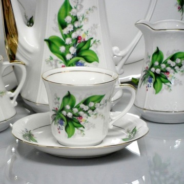 080 SERWIS KAWOWY 1/3 Kwiat Konwalii KAMELIA CHODZIEŻ MALCER PORCELANA