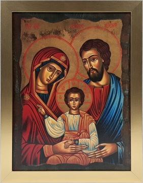 КАРТИНА 45x35 СВЯТОЕ СЕМЬЯ ИИСУС ЗОЛОТАЯ РАМКА