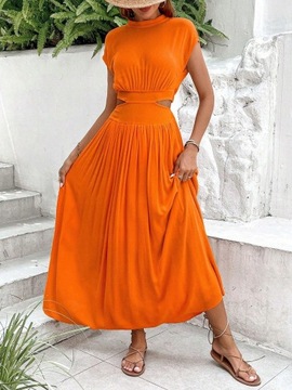 Shein dbw sukienka maxi pomarańczowa wycięcie XL NI3