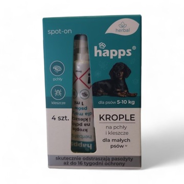 Krople na pasożyty Happs na pchły i kleszcze dla dla małych psów 4 x 2,5 ml