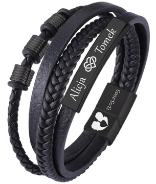 Кожаный браслет для ПАПЫ с ГРАВИРОВКОЙ, сталь 316Л.