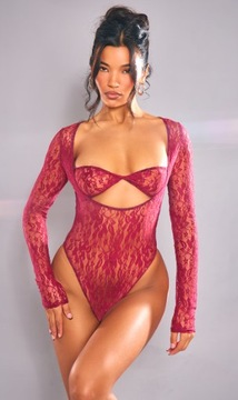 PRETTYLITTLETHING BODY KORONKOWE CZERWONE 40 EJB