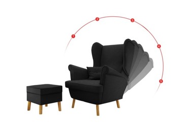 Fotel Uszak Rozkładany z podnóżkiem 2w1 Classic Gładki Falcone Black