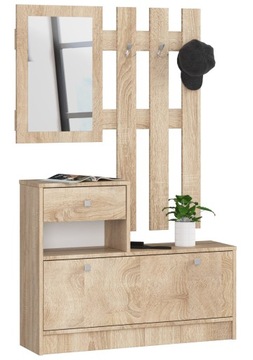 Garderoba 90cm dąb sonoma szafka wieszak lustro AKD