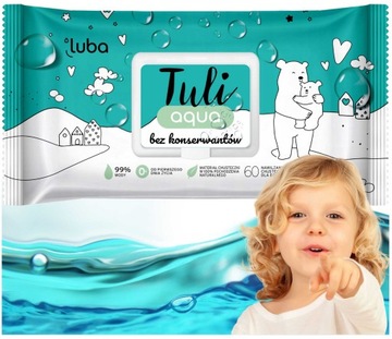 Nawilżane chusteczki dla dzieci Luba Tuli AQUA 99% Woda bez konserwantów 60