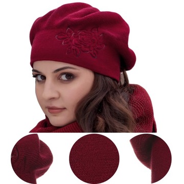 BERET DAMSKI KLASYCZNY ZIMOWY PRODUKT POLSKI MAJKA ELEGANCKI CZERWONY