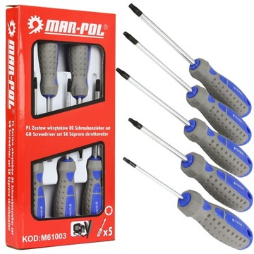 ZESTAW ŚRUBOKRĘTY WKRĘTAKI TORX T10-T30 MAGNES 5EL