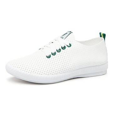 BIAŁE AŻUROWE TENISÓWKI TRAMPKI BUTY SKÓRA FASHION
