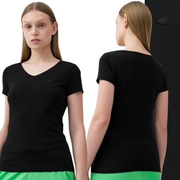 KOSZULKA DAMSKA 4F BAWEŁNIANA T-SHIRT SPORTOWY W SEREK DEKOLT V R XS