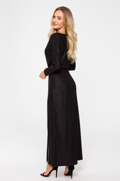 SUKIENKA ELEGANCKA NA WESELE SYLWESTROWA MAXI CZARNA Z BROKATEM 44 XXL