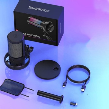 ИГРОВОЙ МИКРОФОН RGB MUTE ПОДСТАВКА ПОП-ФИЛЬТР ШОКОВЫЙ ЧЕРНЫЙ