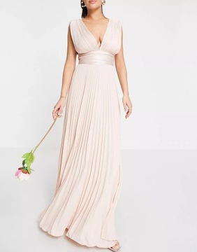 ASOS plisowana sukienka maxi 36 S pudrowy róż
