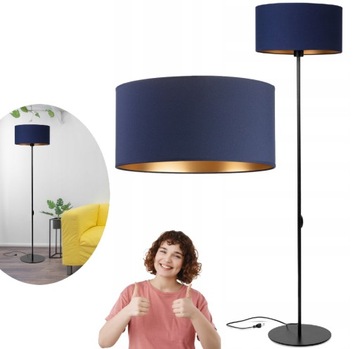 LAMPA STOJĄCA PODŁOGOWA ABAŻUR : GRANATOWY ZŁOTY TKANINA LOFT LED