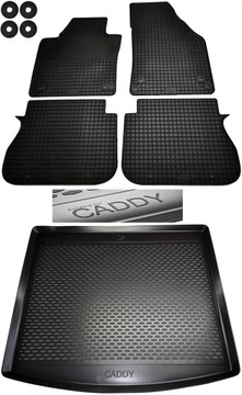 VW CADDY 3/4 (03-15) (15-20) bezzapachowe dywaniki gumowe + mata bagażnika