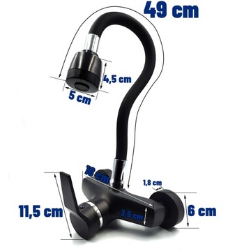 НАСТЕННЫЙ КУХОННЫЙ смеситель, ЧЕРНЫЙ, ГИБКИЙ ИЗЛИК, ДВЕ ФУНКЦИИ, ГИБКИЙ ХРОМ