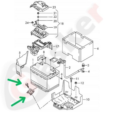 Клеммная колодка, держатель аккумуляторной батареи, Volkswagen OE 1J0803219