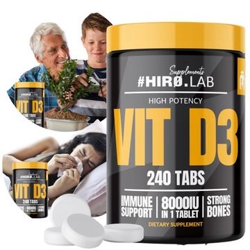 Witamina D3 8000 iu MOCNE KOŚCI odporność 240 tabs Hiro Lab zęby vitamin