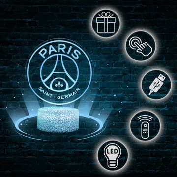 НОЧНАЯ ЛАМПА НАСТОЛЬНАЯ ЛАМПА ДЛЯ ДЕТЕЙ ПАРИЖ PSG ЛОГОТИП HERB LED 3D + ПУЛЬТ ДУ