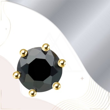 Kolczyki Złote pozłacane sztyfty wkrętki z czarną Cyrkonią 4 mm próba 925